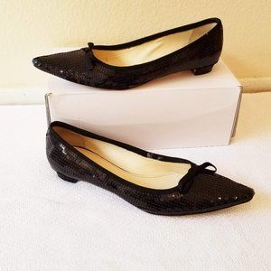 Miu Miu Pointed Black Sequin Bow Flats, 40